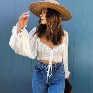 White Long Sleeve Crop Top